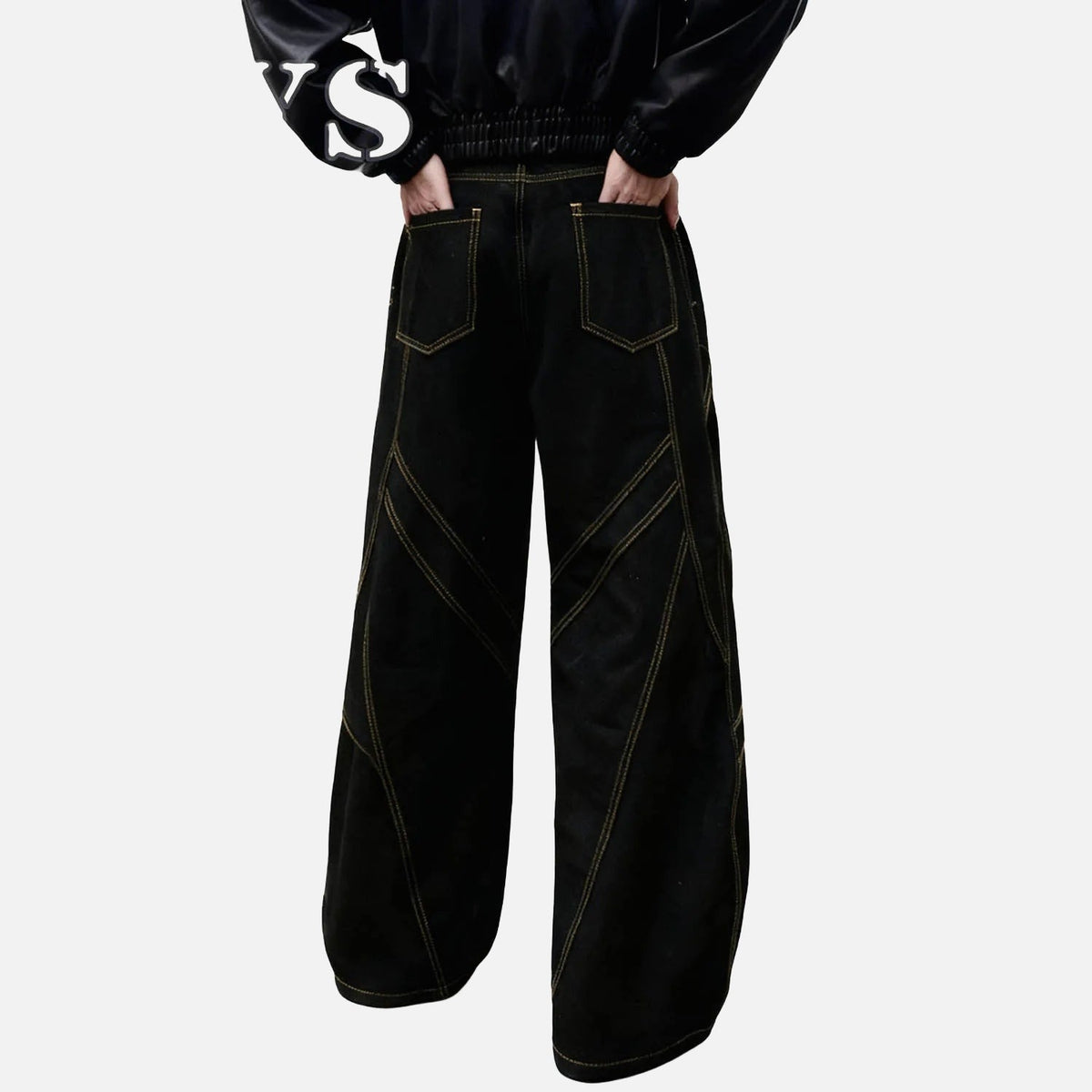 DAXUEN Black wide-leg baggy jeans with contrasting stitching