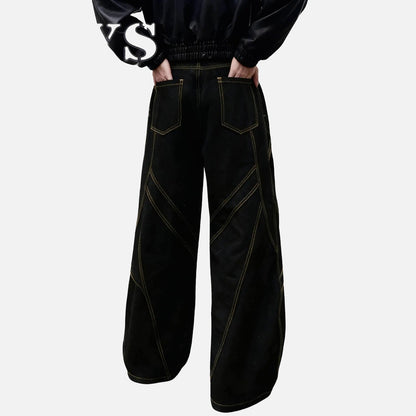 DAXUEN Black wide-leg baggy jeans with contrasting stitching