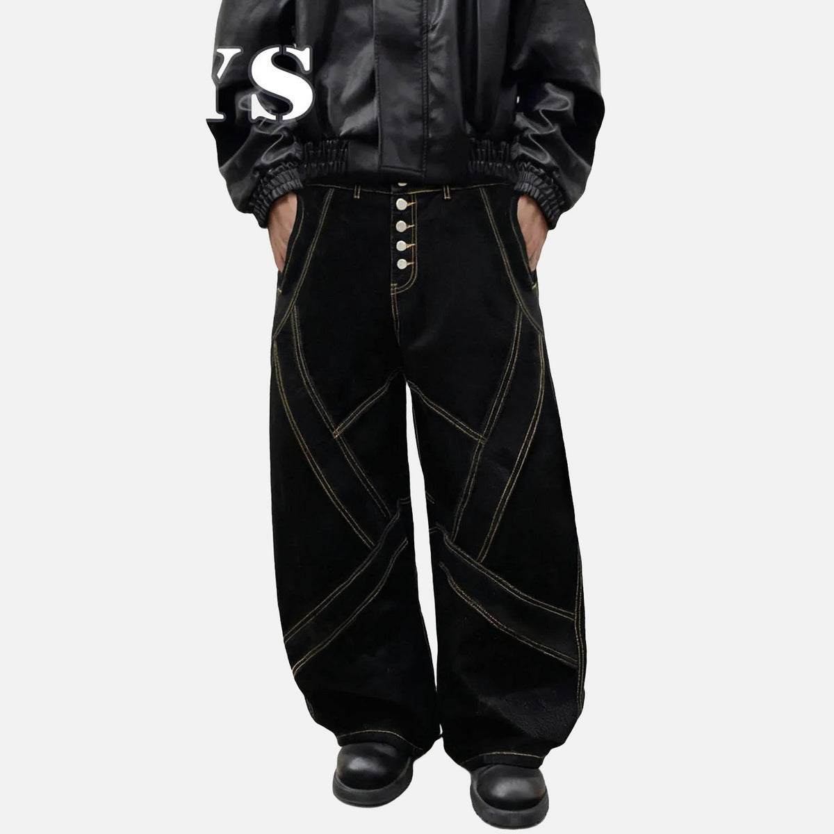DAXUEN Black wide-leg baggy jeans with contrasting stitching