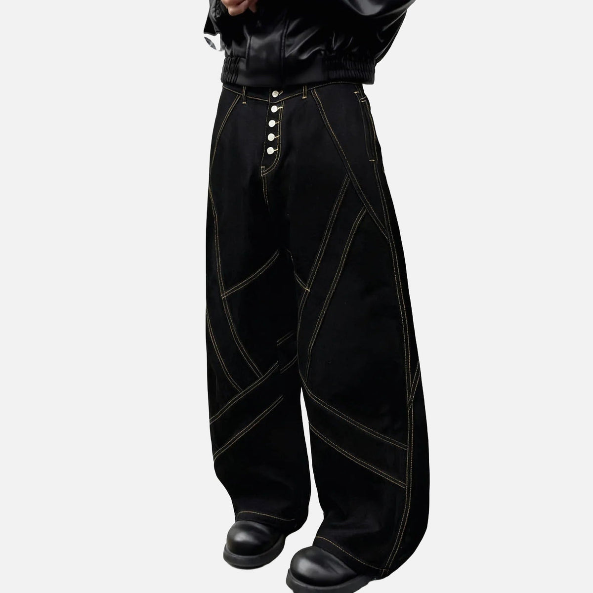 DAXUEN Black wide-leg baggy jeans with contrasting stitching