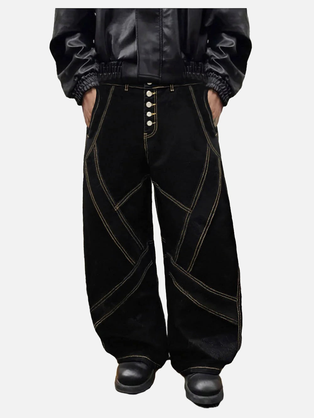 DAXUEN Black wide-leg baggy jeans with contrasting stitching