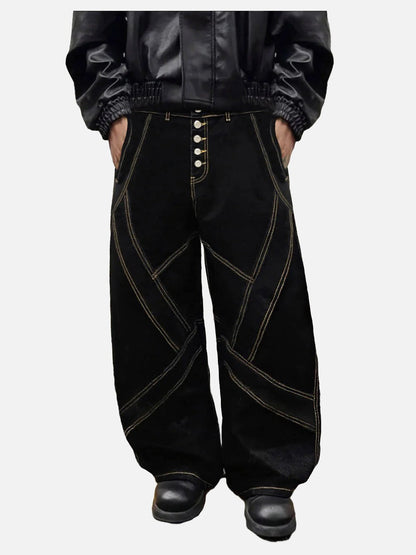 DAXUEN Black wide-leg baggy jeans with contrasting stitching