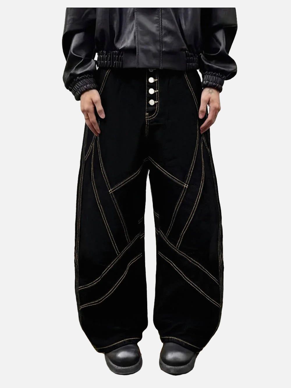 DAXUEN Black wide-leg baggy jeans with contrasting stitching