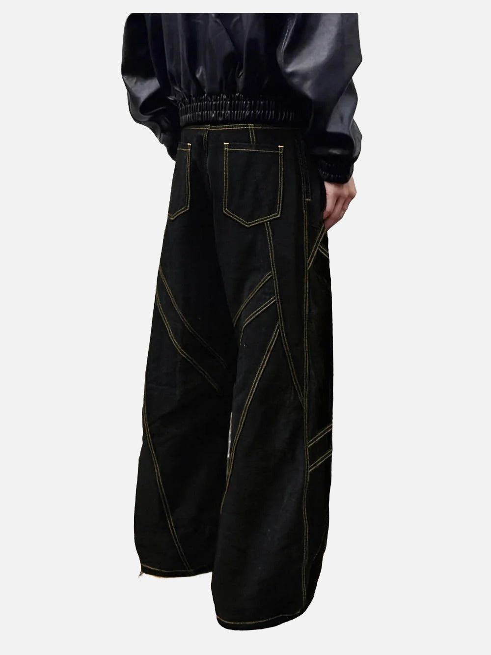 DAXUEN Black wide-leg baggy jeans with contrasting stitching