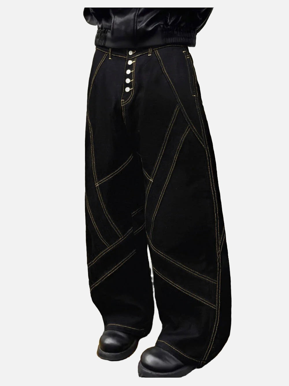 DAXUEN Black wide-leg baggy jeans with contrasting stitching