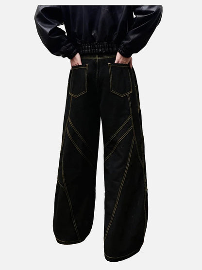DAXUEN Black wide-leg baggy jeans with contrasting stitching