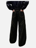 DAXUEN Black wide-leg baggy jeans with contrasting stitching