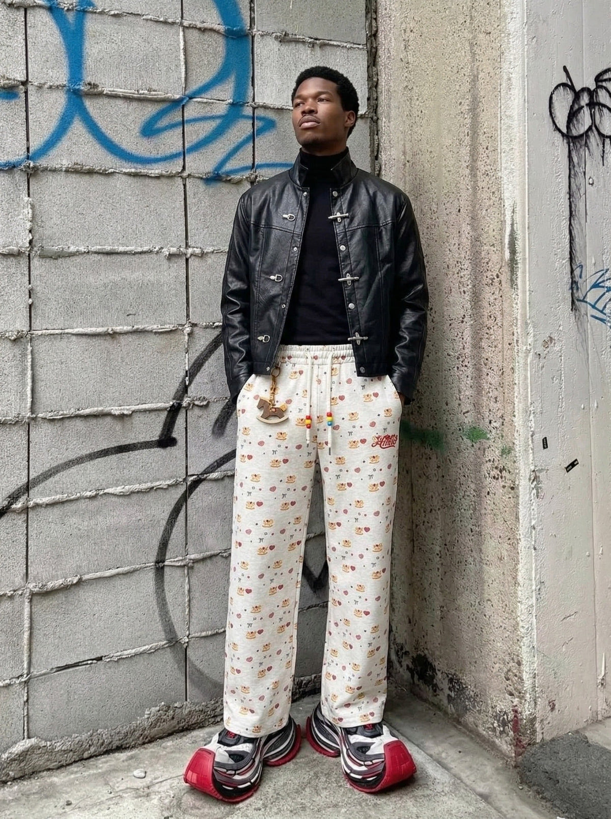 DAXUEN Women's wide leg lounge pants with cartoon print — model photo