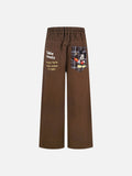 DAXUEN Wide-leg pants with cartoon character embroidery and plaid fabric