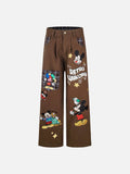 DAXUEN Wide-leg pants with cartoon character embroidery and plaid fabric