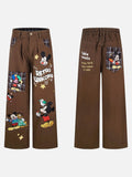 DAXUEN Wide-leg pants with cartoon character embroidery and plaid fabric
