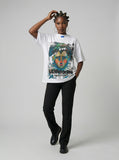 DAXUEN Loose-fitting black and white graphic t-shirt — model photo