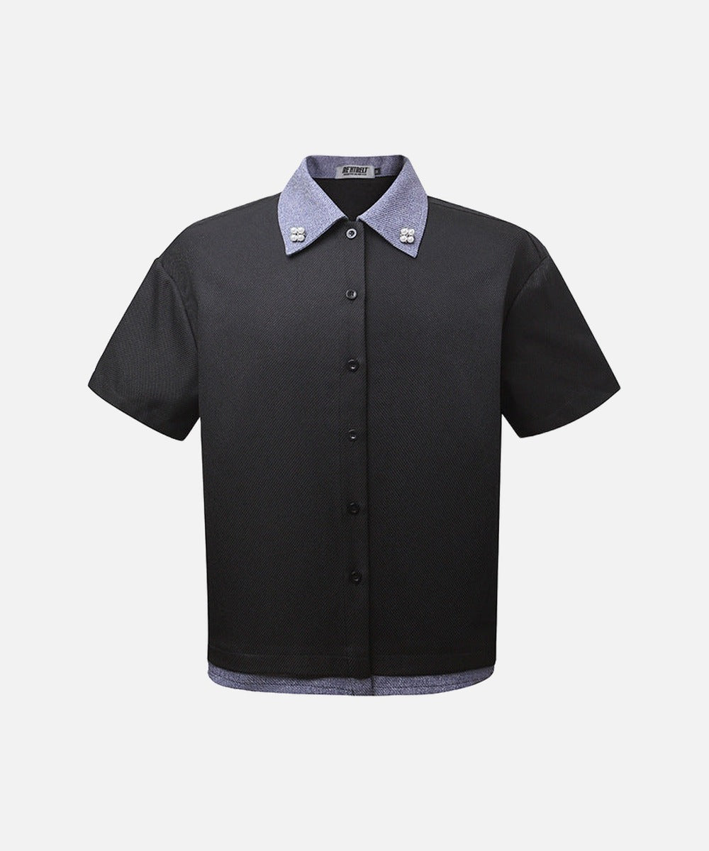 DAXUEN Retro color-block button-down shirt with short sleeves