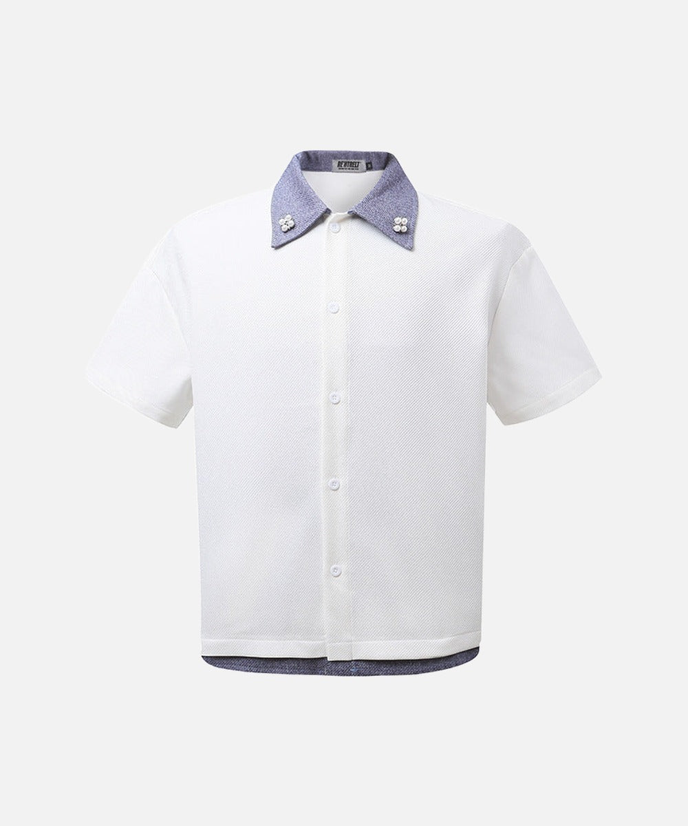 DAXUEN Retro color-block button-down shirt with short sleeves