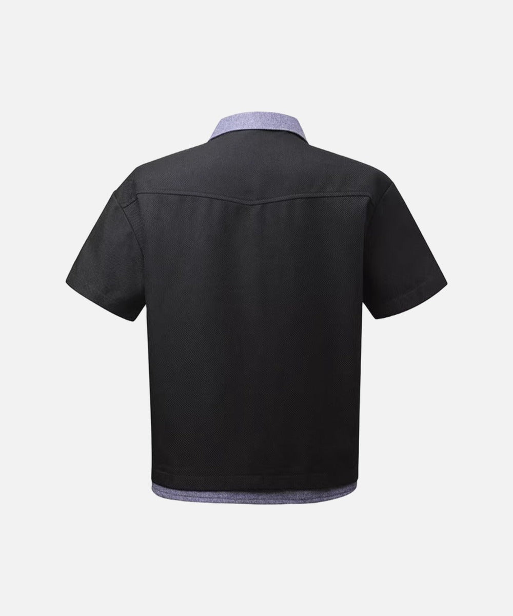 DAXUEN Retro color-block button-down shirt with short sleeves
