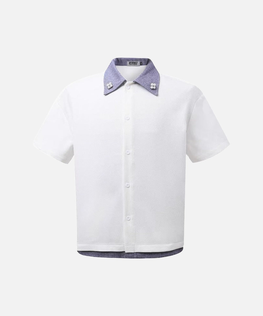 DAXUEN Retro color-block button-down shirt with short sleeves