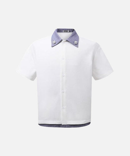 DAXUEN Retro color-block button-down shirt with short sleeves