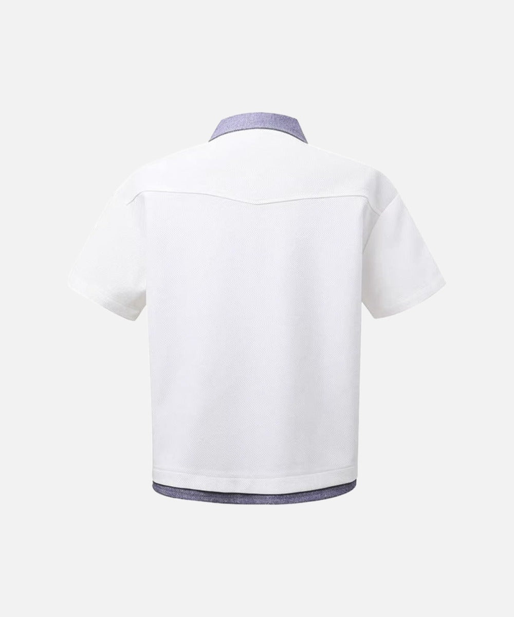 DAXUEN Retro color-block button-down shirt with short sleeves