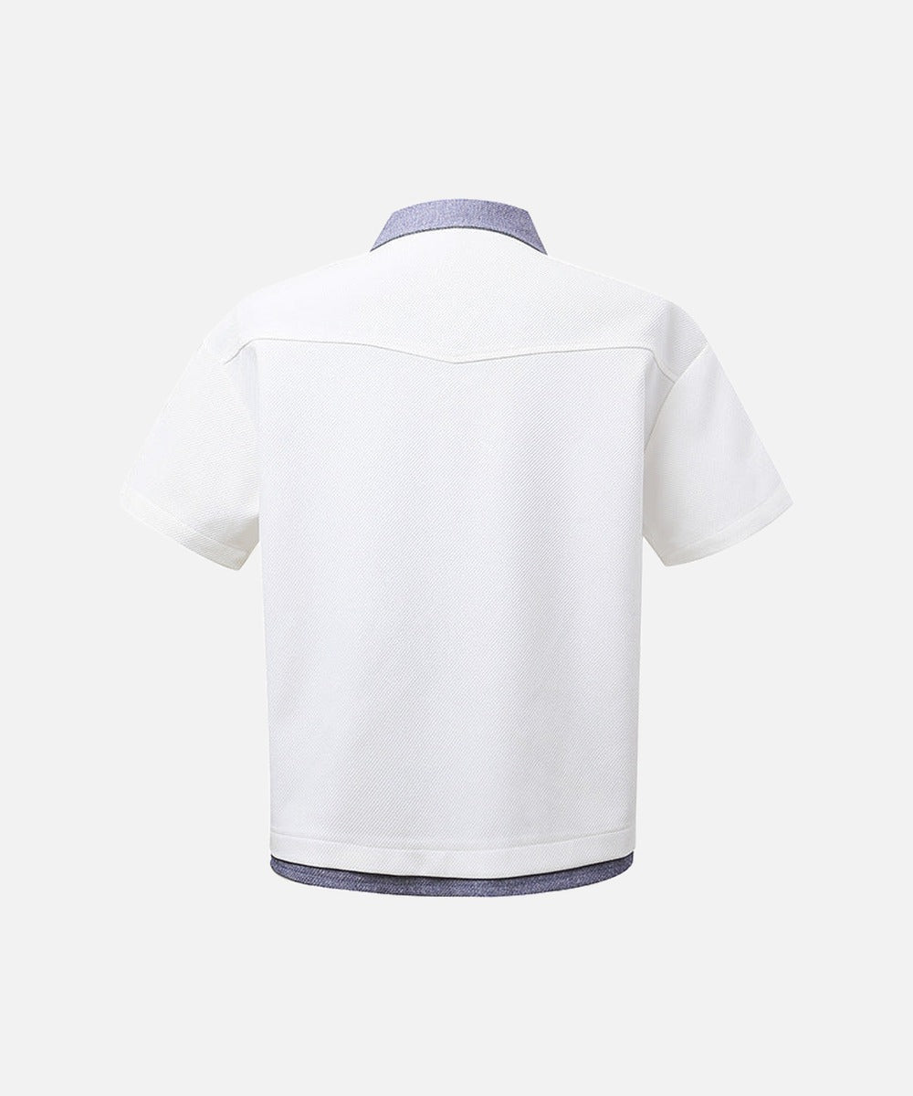 DAXUEN Retro color-block button-down shirt with short sleeves