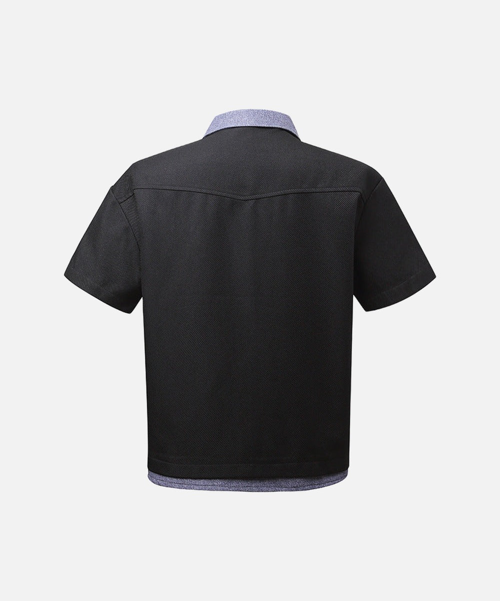 DAXUEN Retro color-block button-down shirt with short sleeves