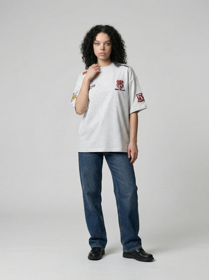 DAXUEN Oversized short-sleeved embroidered T-shirt — model photo
