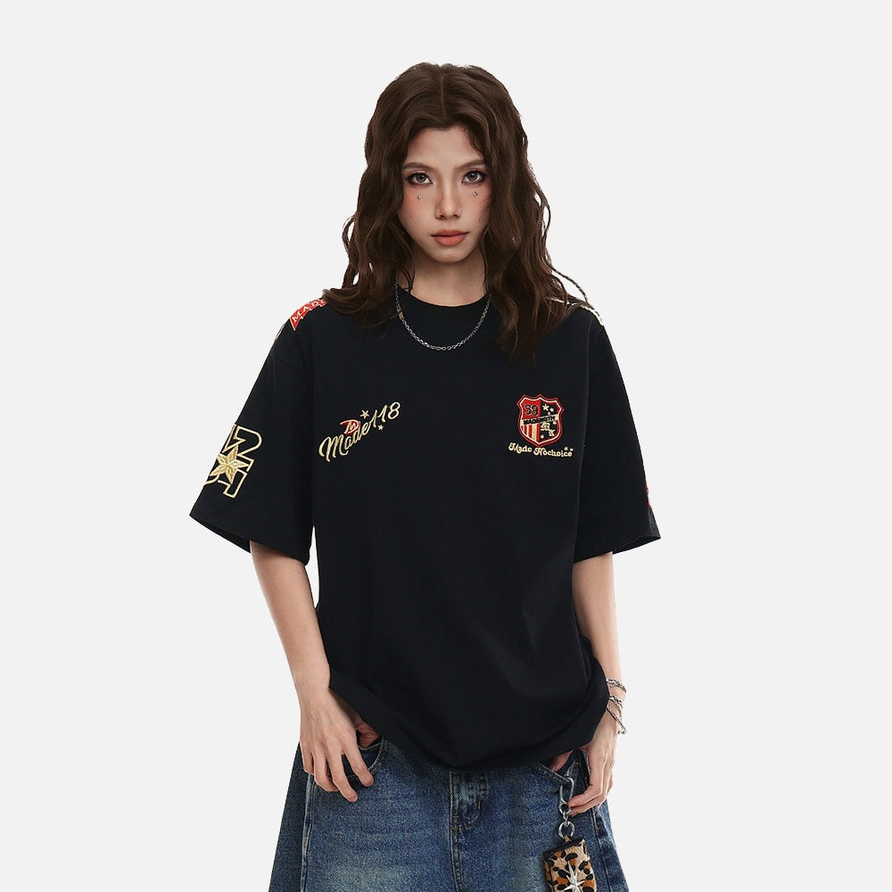 DAXUEN Oversized short-sleeved embroidered T-shirt