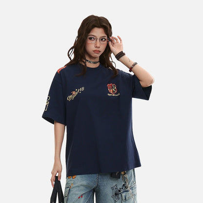 DAXUEN Oversized short-sleeved embroidered T-shirt