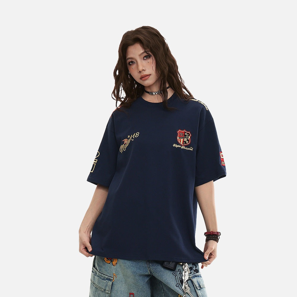 DAXUEN Oversized short-sleeved embroidered T-shirt
