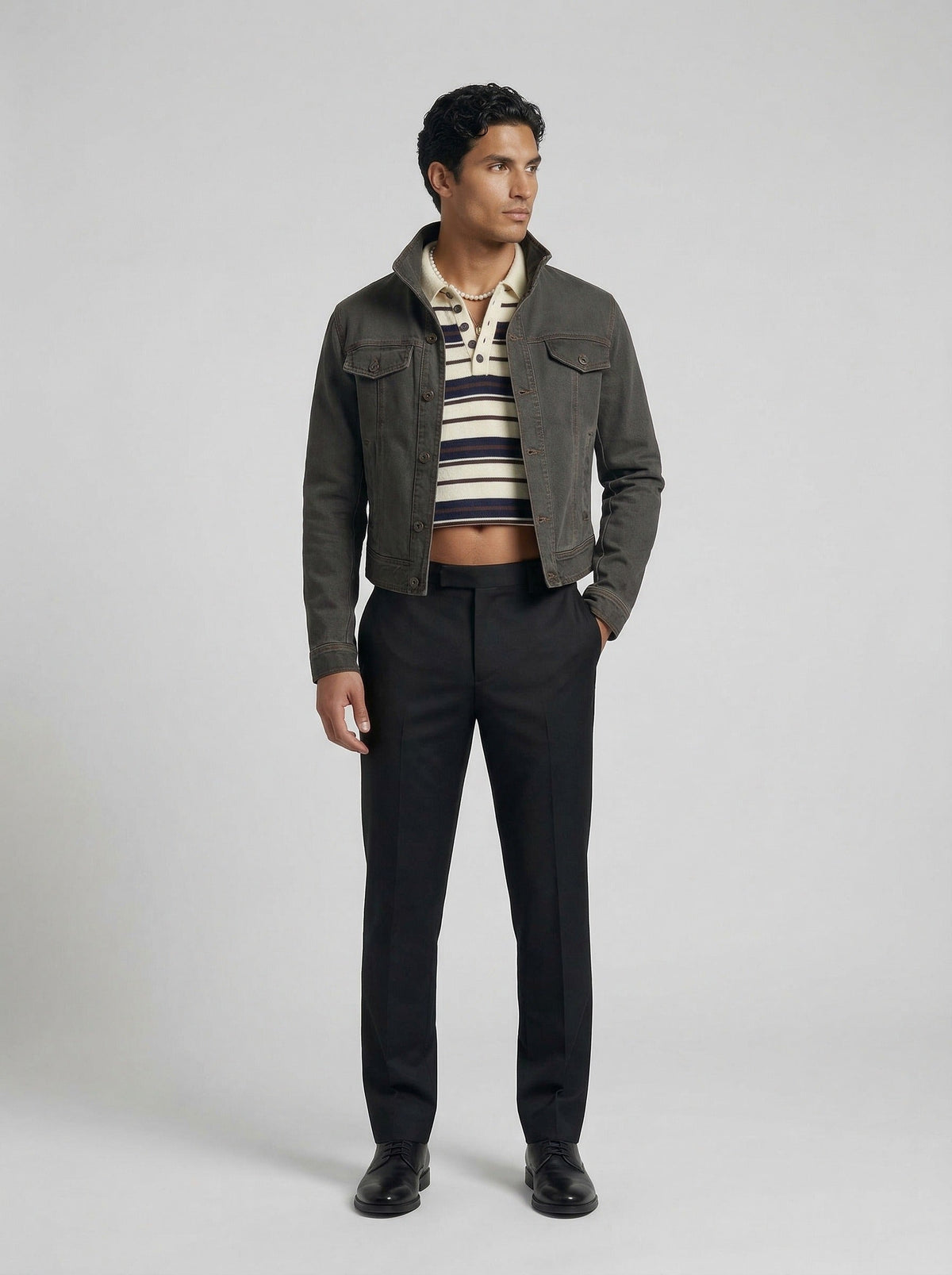 DAXUEN Fitted cropped jacket with stand-up collar — model photo