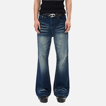 DAXUEN Men's dark blue flare cut jeans with distressed effects
