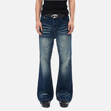 DAXUEN Men's dark blue flare cut jeans with distressed effects
