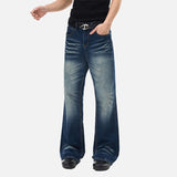 DAXUEN Men's dark blue flare cut jeans with distressed effects