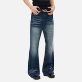 DAXUEN Men's dark blue flare cut jeans with distressed effects