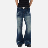 DAXUEN Men's dark blue flare cut jeans with distressed effects
