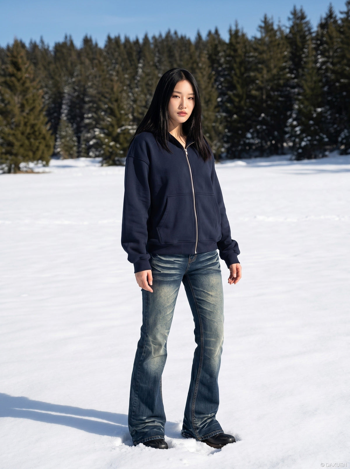 DAXUEN retro-flare-cut-jeans-mens — model photo