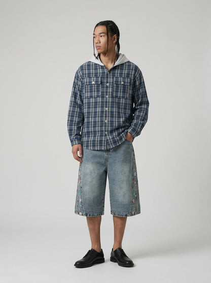 DAXUEN High-waisted wide-leg denim culottes with floral embroidery — model photo