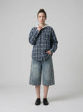 DAXUEN High-waisted wide-leg denim culottes with floral embroidery — model photo