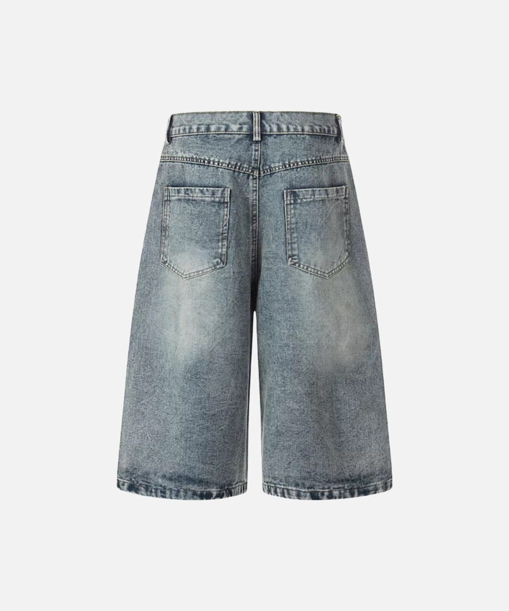 DAXUEN High-waisted wide-leg denim culottes with floral embroidery