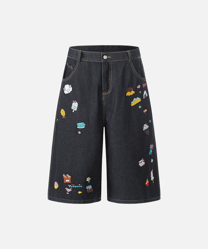 DAXUEN Pair of high-waisted, wide-leg denim culotte shorts