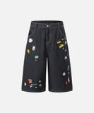 DAXUEN Pair of high-waisted, wide-leg denim culotte shorts