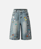 DAXUEN Pair of high-waisted, wide-leg denim culotte shorts