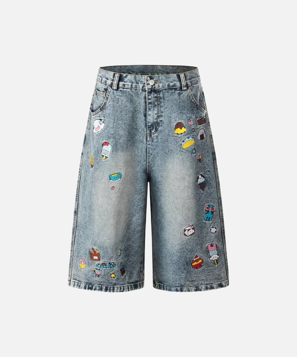 DAXUEN Pair of high-waisted, wide-leg denim culotte shorts