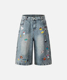 DAXUEN Pair of high-waisted, wide-leg denim culotte shorts