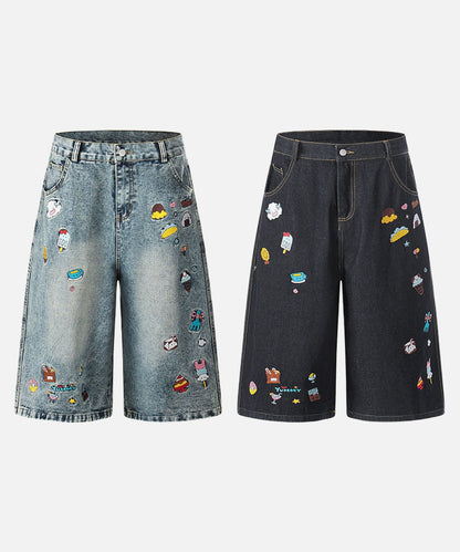 DAXUEN Pair of high-waisted, wide-leg denim culotte shorts
