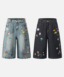 DAXUEN Pair of high-waisted, wide-leg denim culotte shorts