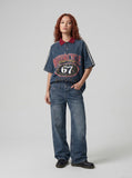 DAXUEN Relaxed-fit short-sleeved denim polo shirt — model photo