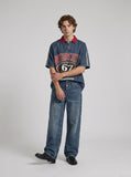 DAXUEN Relaxed-fit short-sleeved denim polo shirt — model photo