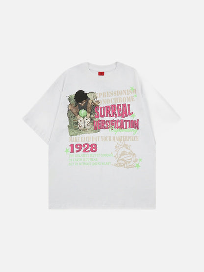 DAXUEN Retro graphic oversized T-shirt with multi-layered print