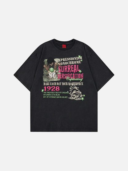 DAXUEN Retro graphic oversized T-shirt with multi-layered print