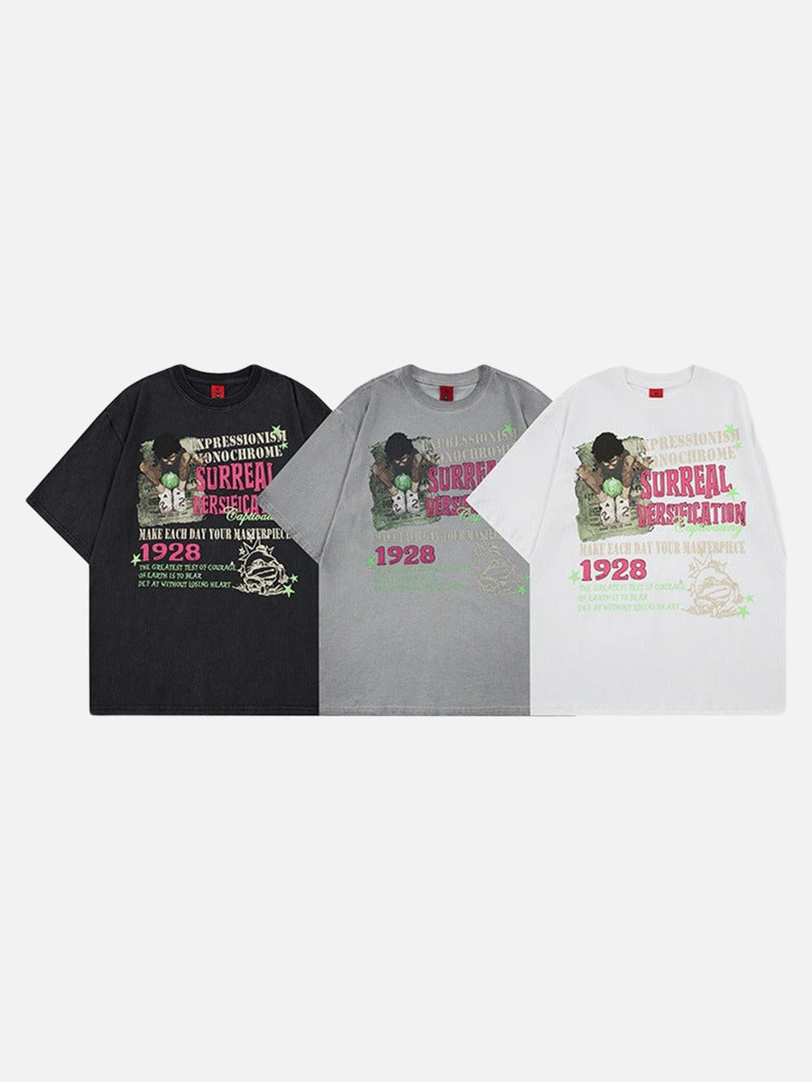 DAXUEN Retro graphic oversized T-shirt with multi-layered print